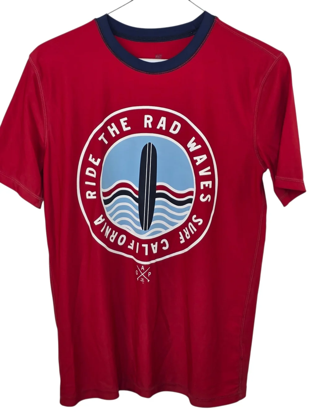 Gap Kids Red Surf Logo Swim Tee with Navy Trim Size XXL